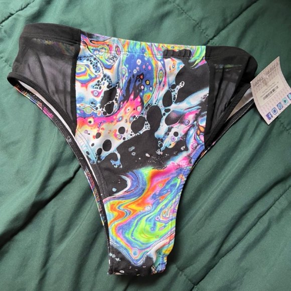 Freedom Rave Wear Other - High Waisted Brazilian Cut Rave Bottoms Acid Sky Trippy Liquid FRW NWT!